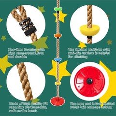 Tree Swing Climbing Rope with Disc Seat Heavy Duty Red