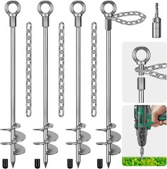 Heavy Duty Ground Anchors W/ Straps 18” Screw in Earth Anchor Kit 4 Pack 12mm