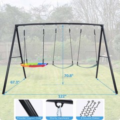 4 IN 1 Metal Swing Set Heavy Duty Frame Kids Adult Backyard Playset w/ 3 Swings