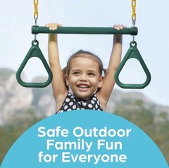 Jungle Gym Kingdom 18” Trapeze Swing Bar Rings 48” Heavy Duty Chain Swing Set.