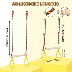 Wooden Trapeze Swing Bar, Adjustable Height Swing Set, Gym Rings, Playground …