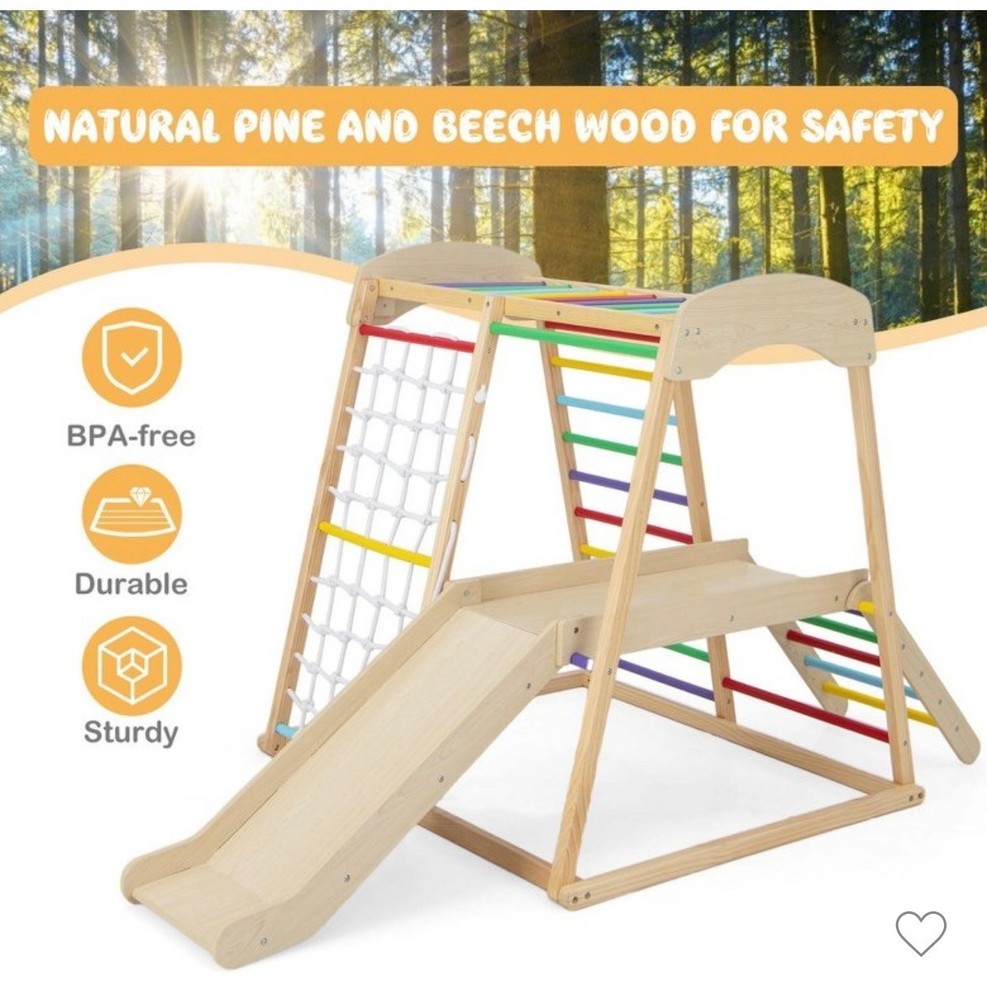 Costway 6-in-1 Indoor Jungle Gym Wooden Playground Climber Playset Kids 1+ Year