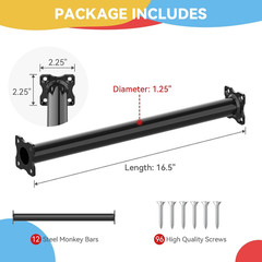 16.5 Inch Monkey Bars Kit Monkey Bar Ladder Rungs (Black, 12 Pcs) | Indoor Outdo