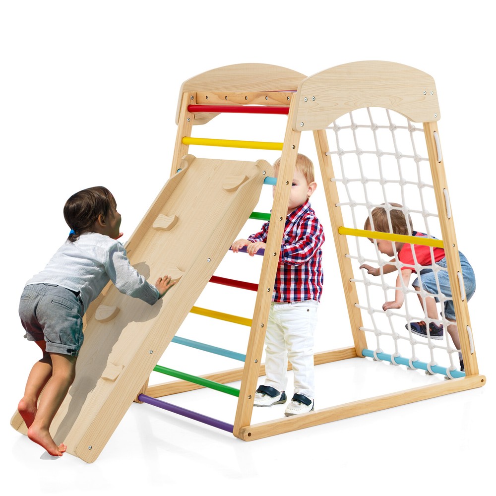 6-in-1 Jungle Gym Montessori Play Set Climbing Stakes Cotton Ropes Rods Colorful