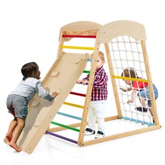 6-in-1 Jungle Gym Montessori Play Set Climbing Stakes Cotton Ropes Rods Colorful
