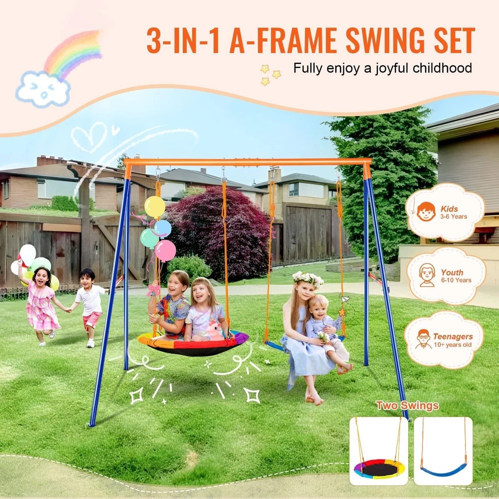 Swing for Backyard, 440lbs Load Capacity Swing Set, 1 Saucer Swing Seat