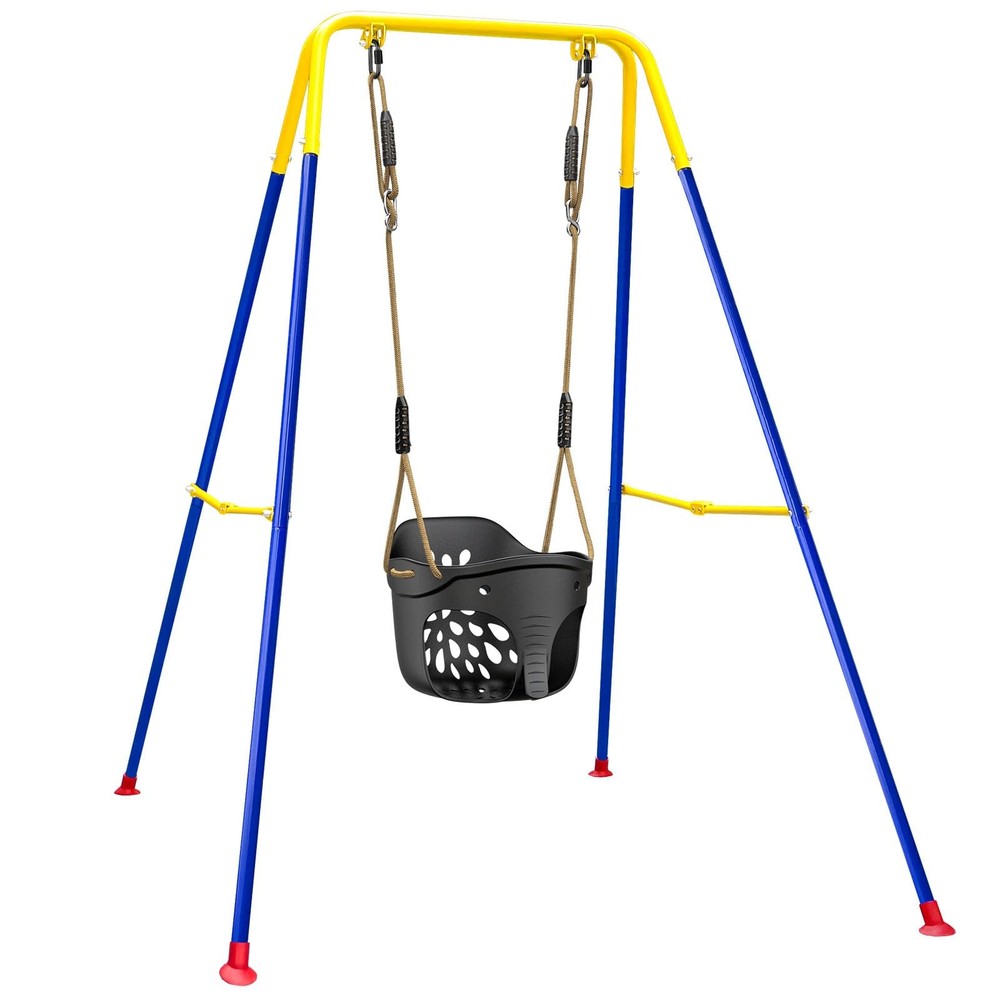 Toddler Swing Set w/Foldable Steel Swing Frame Stand Kids Bucket Swing Seat f…