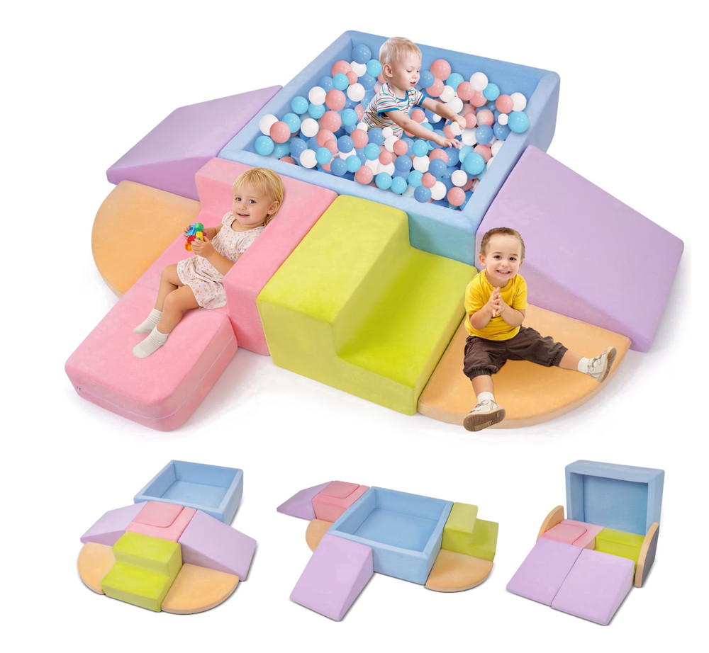 Yexmas 7-Piece Soft Foam Climbing Toys Set with Ball Pit – Multicolor – New