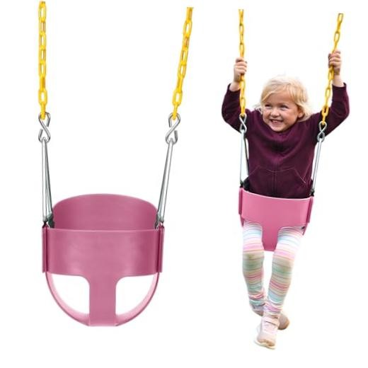 Heavy-Duty High Back Full Bucket Toddler Swing Seat | Coated Chains Fully Pink