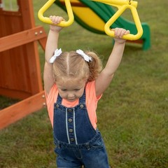 Wooden Swing Set Outdoor Backyard Cedar Fort Clubhouse Slide Trapeze Playground