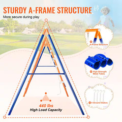 6-In-1 Swing Set for Backyard, Metal Outdoor Swing Set with 440 Lbs. Capacity, 2