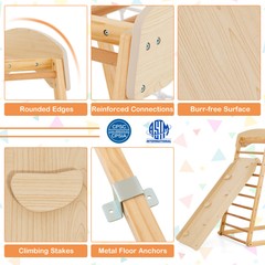 6-in-1 Jungle Gym Montessori Play Set Climbing Stakes Cotton Ropes Rods Natural
