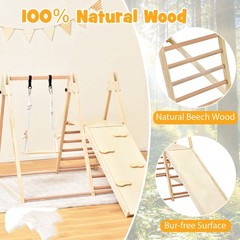 5-in-1 Kids Indoor Playground w/ Slide Climbing Rock Adjustable Swing Wooden