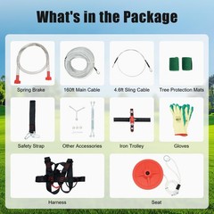 Zip Line Kit Choose Length 48M 160FT heavy duty 5mm Adults Zip Wire up to 330lbs