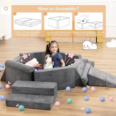 9 Piece Kids Play Couch Modular Soft Foam Sofa Climbing Ball Pit Slide Set New