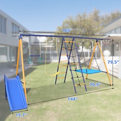 7 in 1 Swing Set for Kids Outdoor A-Frame Heavy-Duty Metal Swing Sets with Slide