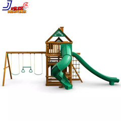 Wooden Outdoor Playground Set 3 Slides Sandbox Rock Wall Swing Set NEW