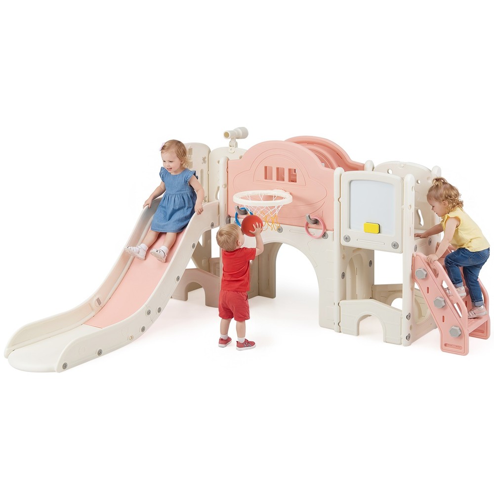 10 in 1 Toddler Slide Set w/Magnetic Whiteboard, Telescope Ring Toss for Ages 3+