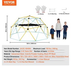 Climbing Dome for Kids 3 to 10 Years Old 10′ Geometric Dome Climber with Hammock