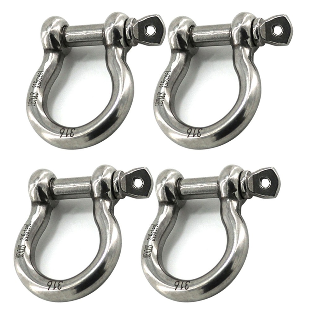 4Pcs 3/8” Bow Shackle Marine Grade 316 Stainless Steel Anchor Shackle D Ring