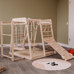 Indoor Jungle Gym 8 in 1 Montessori Climbing Set Toddler Playground Swing Slide