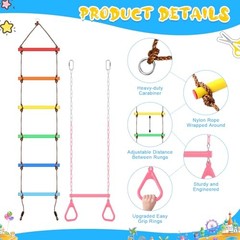 2 Pack Gym Swing Sets 48” Trapeze Swing Bar Monkey Bar Heavy Duty Chain Pink