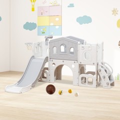 8 in 1 Toddler Climber Slide Playset Outdoor Indoor Slide Playset for Kids White