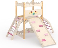 6-in-1 Wooden Indoor Play Gym Climber with Slide, Swing, Rock Wall, Rope Ladder