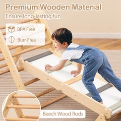 3-in-1 Pikler Triangle Climbing Set Kids Montessori Climbing Toys Wooden Climber