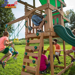 Belmont Cedar Wood Swing Set with Wave Slide Rock Wall Ladder Outdoor Playset