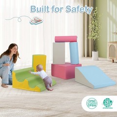 7 Pcs Toddler Climbing Blocks w/Hook Loop Fasteners Waterproof PU Leather Cover