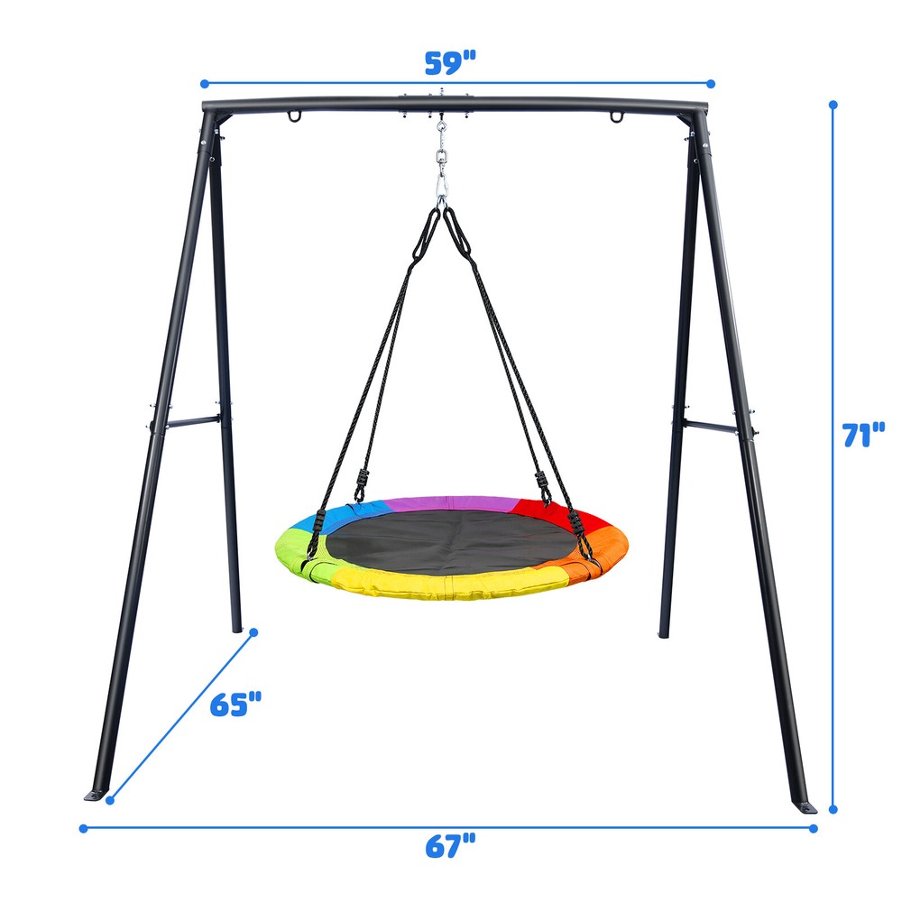 440lbs Metal Swing Set with Saucer Swing Heavy Duty A-Frame Outdoor Kids Playset