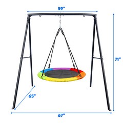 440lbs Metal Swing Set with Saucer Swing Heavy Duty A-Frame Outdoor Kids Playset