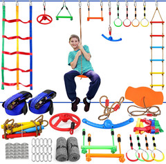 Ninja Warrior Obstacle Course Set for Kids – 52ft Slackline & More!