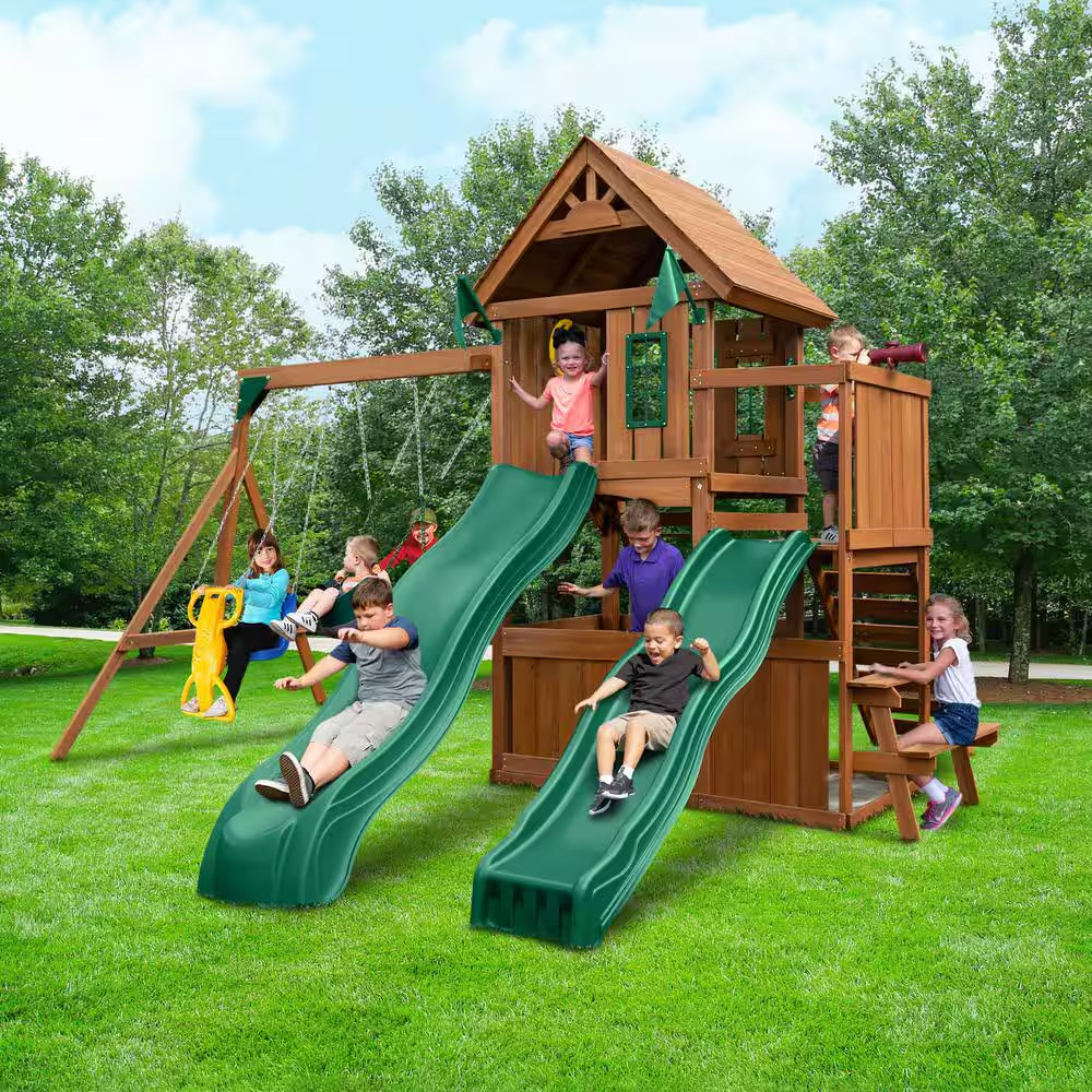 DIY Knightsbridge Deluxe Wooden Outdoor Playground Set with Slides Rock Wall Swi