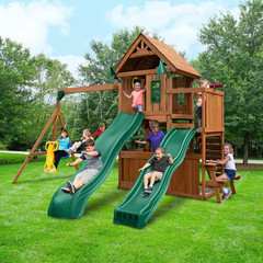 DIY Knightsbridge Deluxe Wooden Outdoor Playground Set with Slides Rock Wall Swi