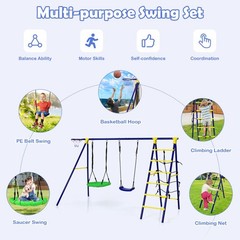 Blue 5-Activity A-Frame Swing Set 116×54.5×69.5in Steel 166lb Capacity