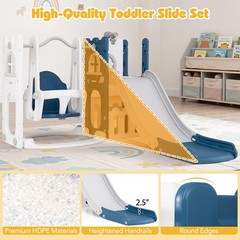 7 in 1 L-shaped Toddle Swing and Slide Set w/Swing, Basketball Hoop & Telescope
