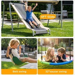 Metal Swing Set Playground Set with 2 Swing, Monkey Bar, Climbing Ladder & Slide