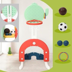 7-in-1 Toddler Slide&Swing Playset,Indoor Outdoor Kid Climber w Hoop&Games Green