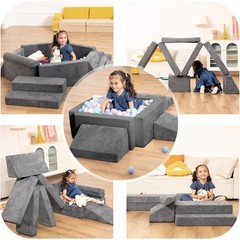 9 Piece Kids Play Couch Modular Soft Foam Sofa Climbing Ball Pit Slide Set New