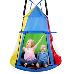 Kids Hanging Tent Saucer Swing, 39 Inch Outdoor Saucer Tree Swing with
