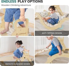 BlueWood Pikler Triangle Set with Cushion, 8-in-1 Climbing Toys for Toddlers, Mo