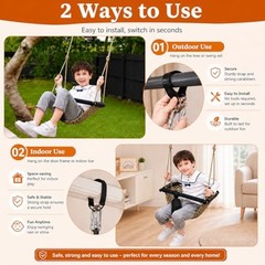 Kids Swing Seats Indoor Hand-Made Net Swing with Adjustable Rope Tree Khaki