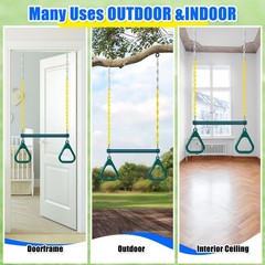 2 Set Gym Ring Trapeze Swing Bar and Climbing Rope with Platforms Disc Heavy …