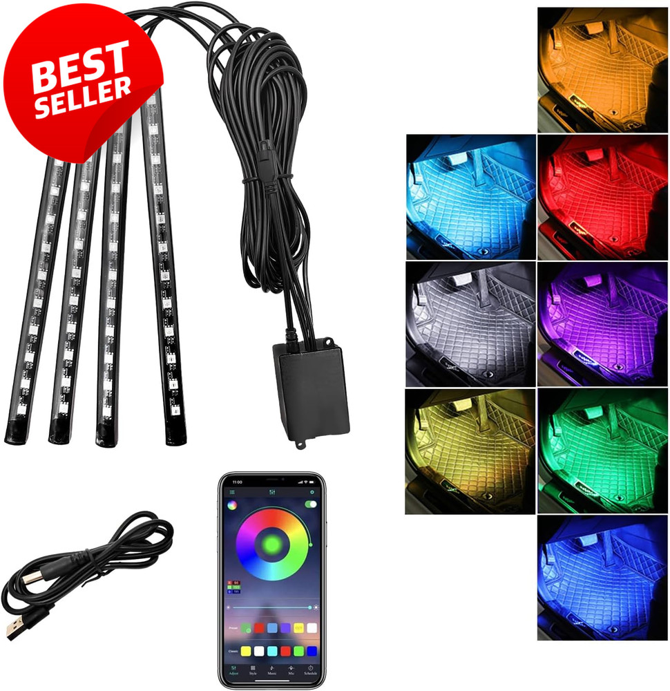 Car LED Interior Lights RGB 48 LED App Control Sound Active USB Kit – US