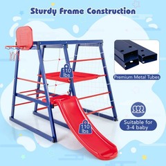 7-In-1 Kids Indoor Playground w/ Slide Climbing Net Crowling Ladder Rope Ladder