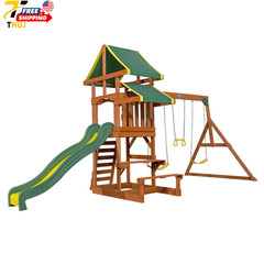 Kids Cedar Wood Swing Set Outdoor Playground Slide Ladder Playhouse FAST SHIPPIN