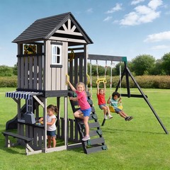 8IN1 Wooden Kids Swing Slide Sets Playhouse Kitchen Outdoor Playground