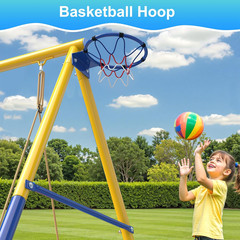 5-in-1 Kids Swing Set with Slide, Saucer, Trapeze & Basketball Hoop